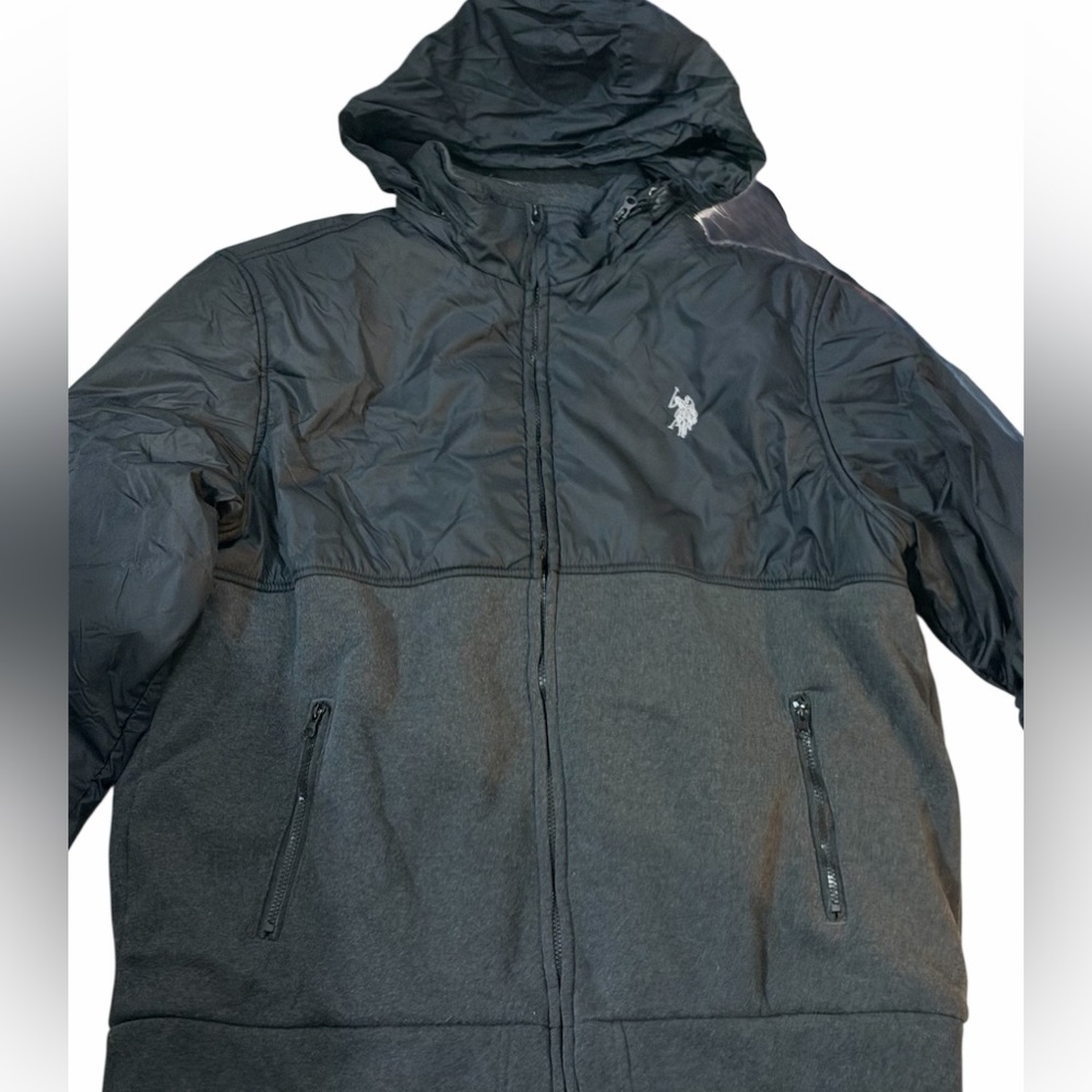 U.S. Polo Assn. Black Two-Tone Hooded Windbreaker
